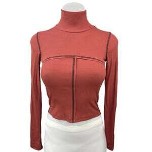 Aritzia Wilfred Free Red Turtleneck Patchwork Long Sleeve Rib Knit Crop Top XS